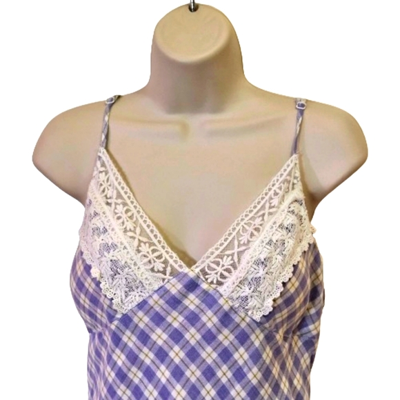 Listicle Lavender Multi-Color Plaid & Crochet Lace Mini Dress,Medium,NWT - Picture 7 of 16